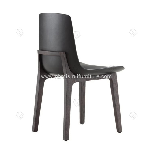 Black genuine leather Ventura armless dining chair